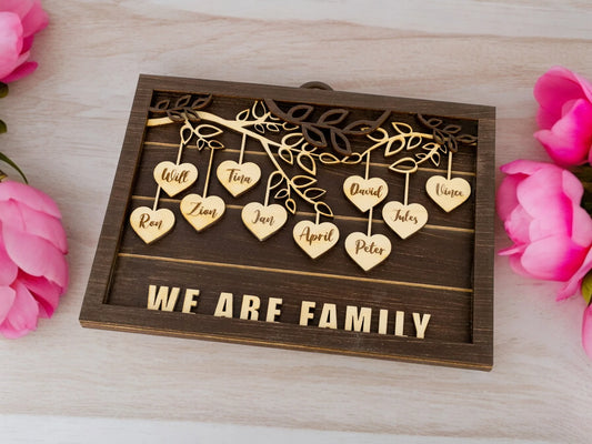 Personalized Family Tree with Hanging Hearts
