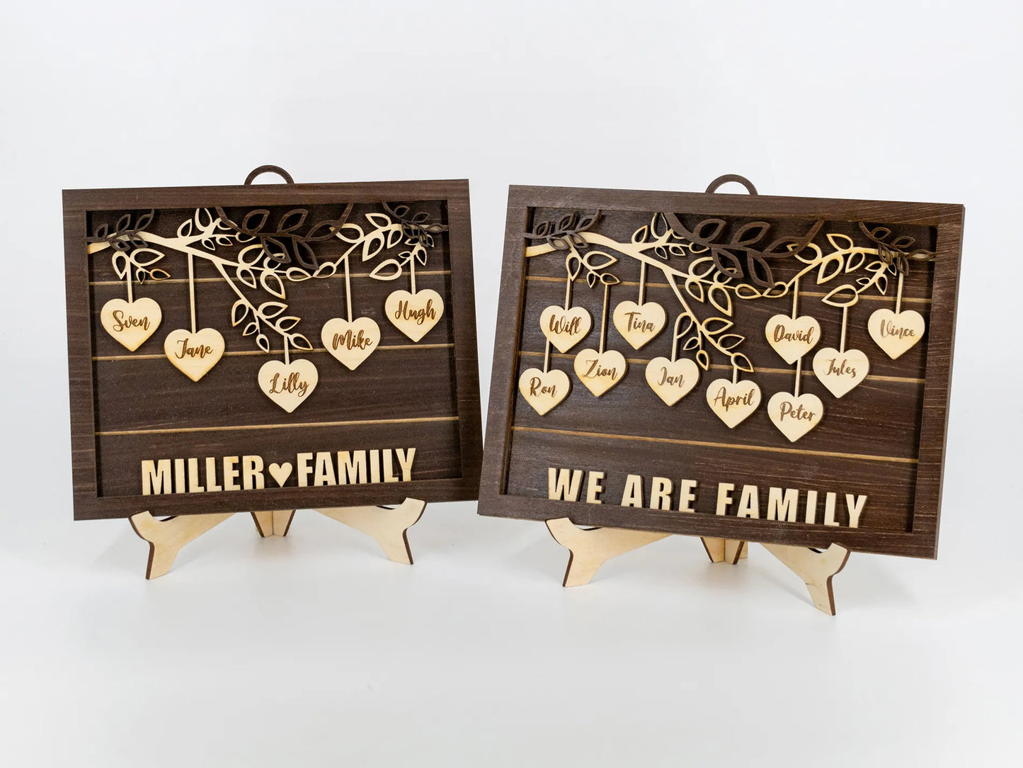 Personalized Family Tree with Hanging Hearts